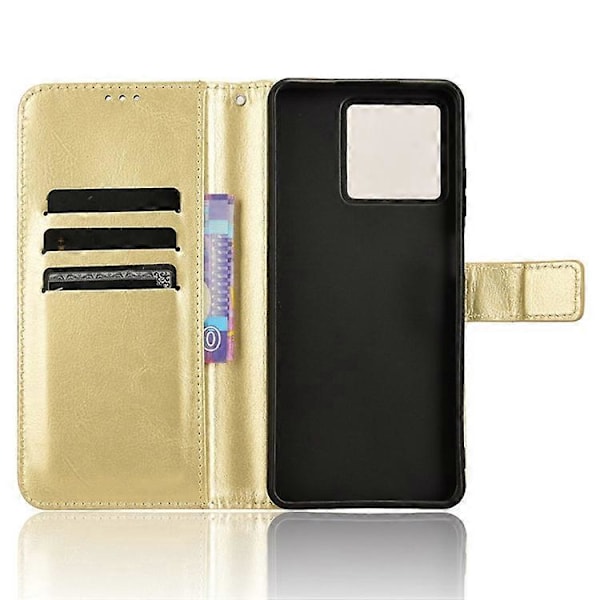 Kompatibel for ZTE Blade V50 Vita Lærdeksel med Stropp Telefon Lommebok Stativ Veske Gold