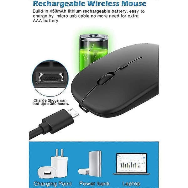 Trådløs mus med USB og Type-C mottaker, kompatibel med bærbare datamaskiner, MacBook