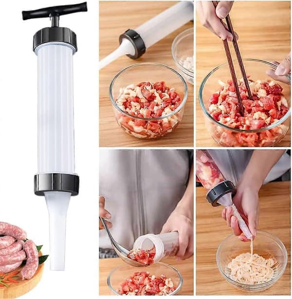 Pølsestopper, Plast, 3 utskiftbare dyser, Hvit/Svart