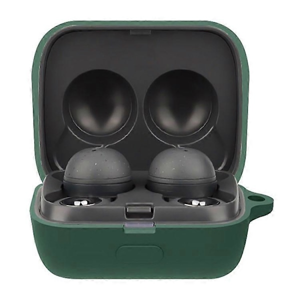 Yhteensopiva Sony LinkBuds -kuulokkeiden silikonikotelon kanssa, yksivärinen nappikuulokkeiden latauskotelon suojus soljella DarkGreen