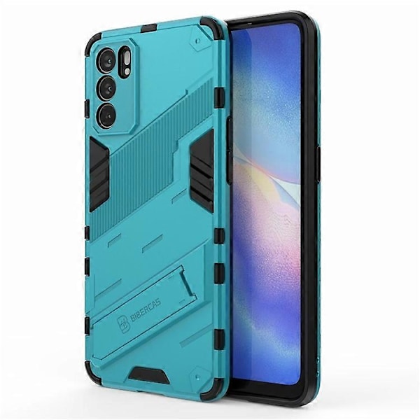 Defender Stöttåligt Militärt Hållbart Robust PC + TPU Skal med Ställ Kompatibelt För Oppo Reno6 5G LightBlue