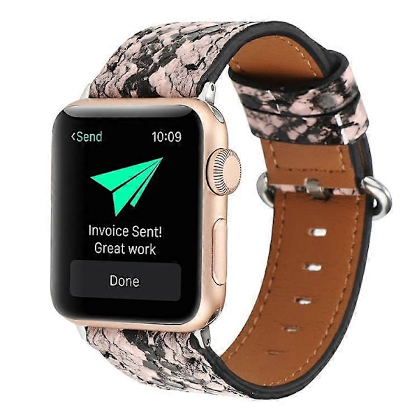 Læder Urrem Kompatibel Med Apple Watch Series 10 9 8 7 SE 6 5 4 3 2 1 42mm 41mm 40mm 38mm Slangeskindsprint Armbånd Pink