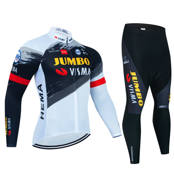 2023 JUMBO Långärmad Cykeltröja Set haklapp Byxor Ropa Ciclismo Cykelkläder MTB Cykeltröja Höstuniform Herrkläder Silver 4XL
