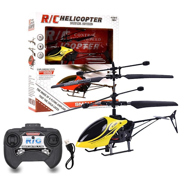 Fjärrkontroll Helikopter Inbyggt LED-ljus, Rc-gyroflygplan i höjdled, 3-kanals, 2,4 GHz Flying Drone Toy Kids Presenter Yellow