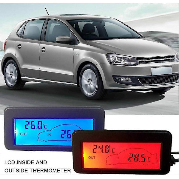 Bilens interiör- och exteriörtermometer DC12V digital termometer biltermometer bakgrundsbelyst mini LCD-termometer