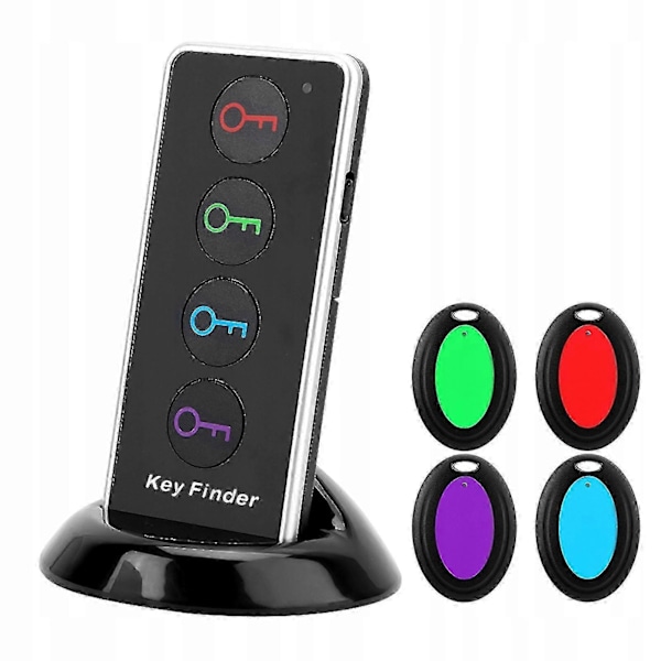 Gjenstandsfinder og anti-tapte nøkler, trådløs nøkkelfinner, 4 mottakere og 1 sender med LED-lommelykt og basestativ Ft