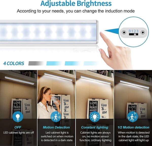 60 LED Skåplampor, Rörelsedetekterande Garderobsbelysning, LED-tejp (vit)
