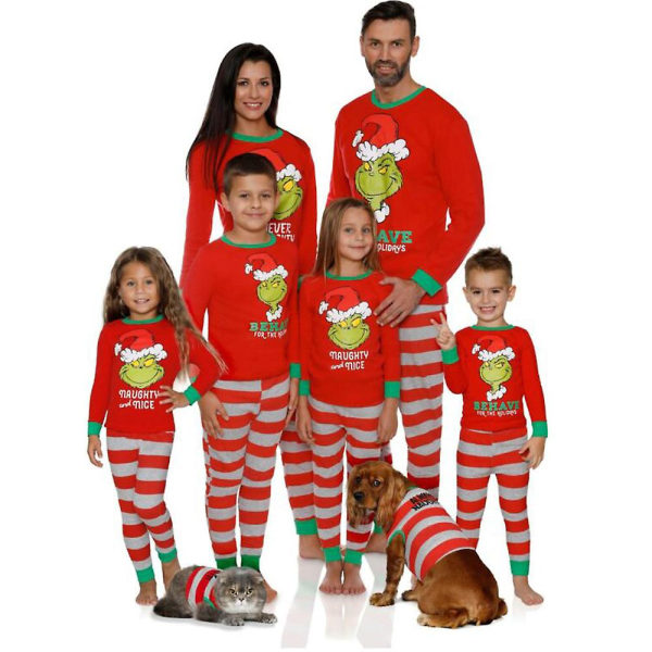 Jul familj matchande pyjamas Grinch print topp randiga byxor pyjamas set Men L
