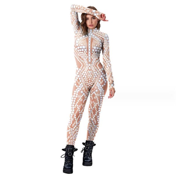 Jumpsuit för kvinnor halloween kostym långärmad skinny catsuit 3d print bodysuit cosplay outfit M