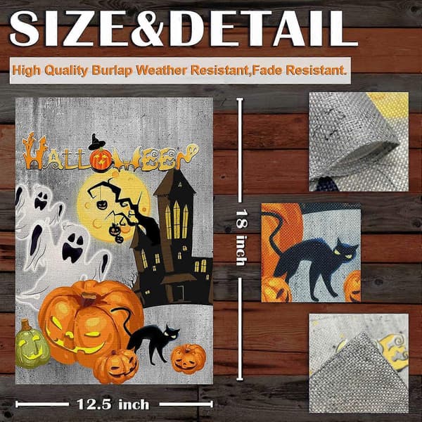 Halloween Hageflagg Vertikal Dobbeltsidig Burlap Gresskar Hageflagg