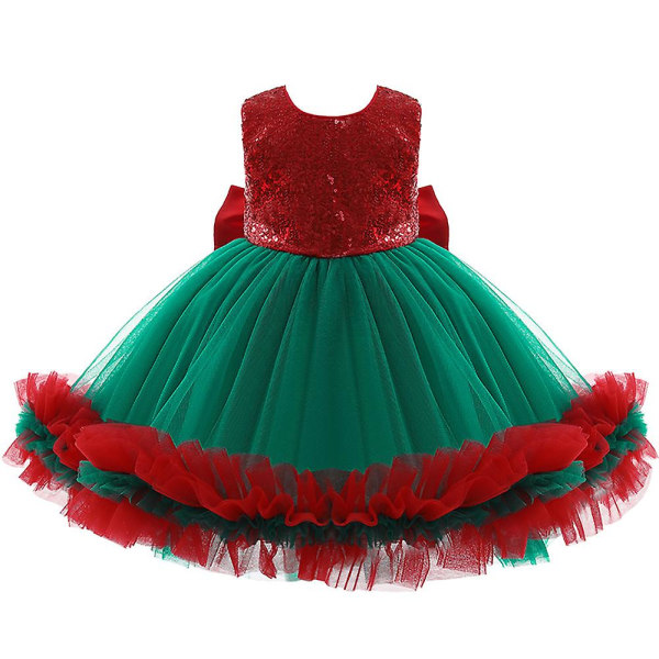 Joulu Lapset Tytöt Hihaton Prinsessa Mekko Iltajuhla juhlapuku Näyttely Syntymäpäivä Joulujuhla Takaisin Bowknot Tutu Tylli Swing Mekot Lahja Red 5-6 Years