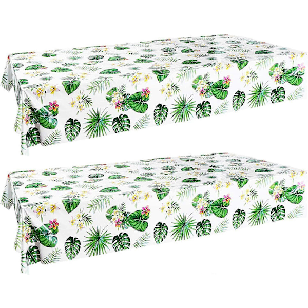 Luau Palmeblader Duk Bordpynt, 2 Pakke Engangs Vanntett Plast Hawaii Borddeksler Rektangel Grønne Palmeblader
