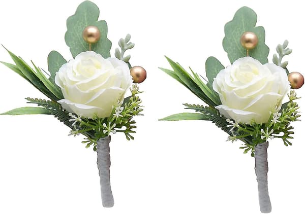 2 st Bröllopsboutonniär Konstgjorda Bröllopsblommor Tillbehör guld