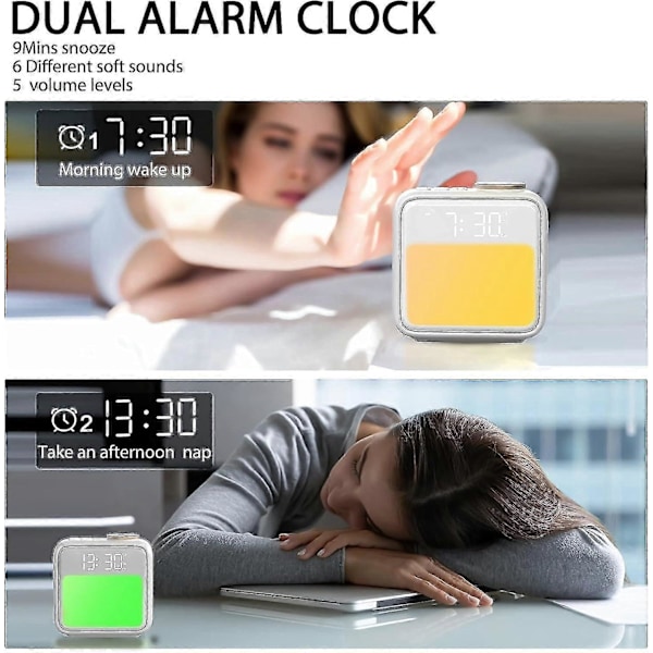 Soluppgång Väckarklocka för Sovrum Barn Tonåringar Hatch Väckarklocka Vakna Upp Ljus för Tunga Sovare Vuxna Sömnhjälp Dubbel Alarm Snooze 6 Alarmljud 10 Co