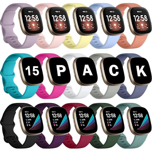 15-pak remme kompatible med Fitbit Versa 3/Fitbit Sense-remme, blød udskiftningsarmbånd til Fitbit Sense/Versa 3-remme til kvinder, fleksibel vandtæt