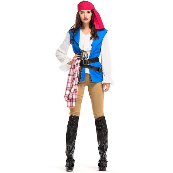 Carnival Halloween Par Caribbean Pirates Kostym Kapten Krigare Jägare Klubbkläder Lekkostym Cosplay Fancy festklänning Man M