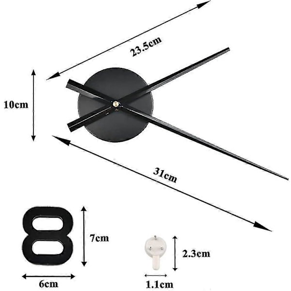 3D DIY Väggklocka, Stor Väggdekal Klocka 27-35'' Akryl Väggklocka Dekal