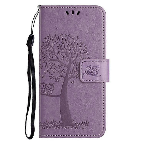 Kompatibel med Motorola Moto G14 4G Ugle Tre Trykt Telefondeksel PU Lær Stå Lommebok Etui Purple