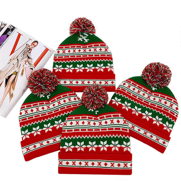Vinter 2st Jul Snöflinga Stickad Pompom Mössa Hatt Lång Halsduk Värmare Set