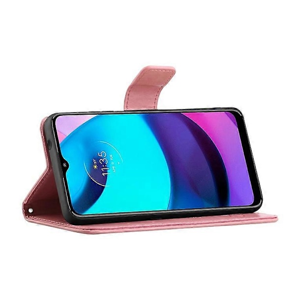 Moderigtig pungfunktion Flip Prægede Sommerfugle Blomst PU Læder Ridsefast Telefon Cover Stativ Skal Kompatibel Med M Pink