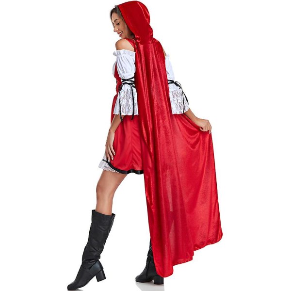 Ny lång mantel Rödluvan för kvinna Kostym Karneval Halloween Spooktacular Playsuit Cosplay Fancy Party Dress Red L