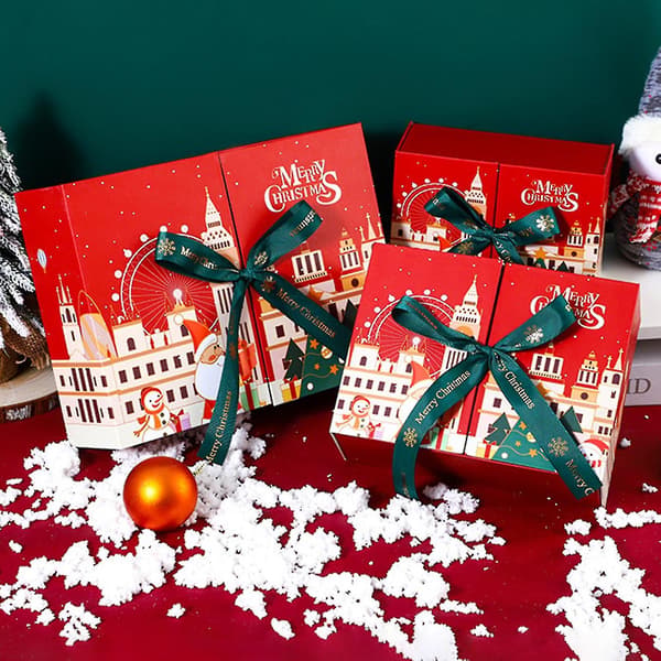 Julklappsask med rosetter, dekor, dubbeldörrsdesign, presentförpackning för festlig dekoration, mycket bra