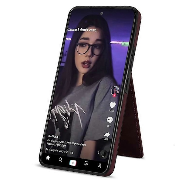 N.BEKUS Yhteensopiva Samsung Galaxy A53 5G Pudotussuojattu Puhelinkotelo Jalusta RFID Pystykorttipidike PU Nahka+TPU Suoja WineRed