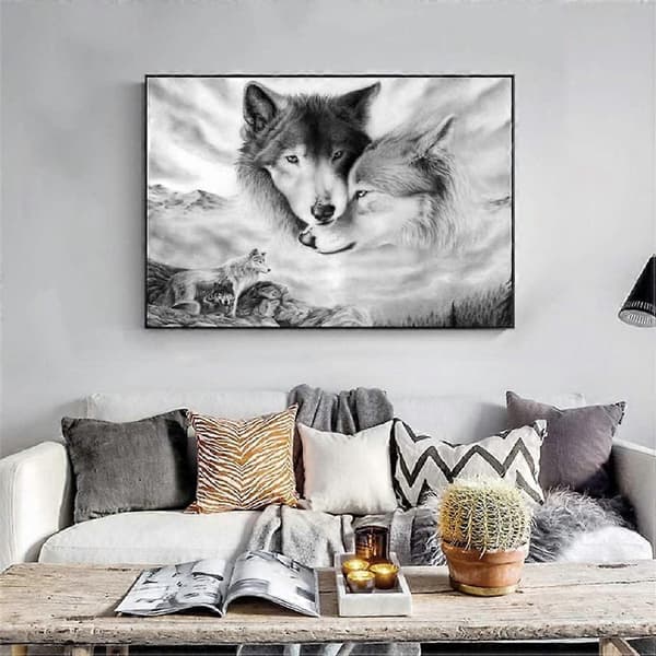 Varg Väggkonst Canvas Tryck Affisch Svartvitt Vargar Fotokonst Dekoration för Vardagsrum Sovrum