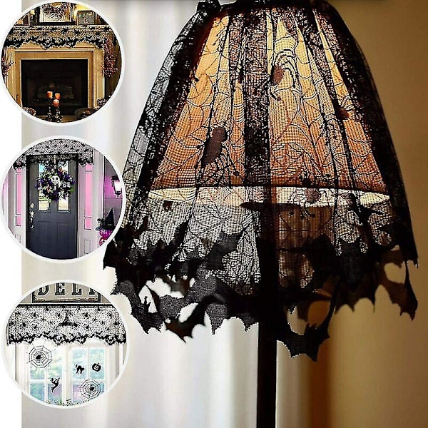 Halloween Pitsi Halloween Koristeet Lampunvarjostimen Päällinen Halloween Sisustus Musta Hämähäkinverkko Halloween Pitsi Halloween Lamppuun Juhlakoristeet, 60