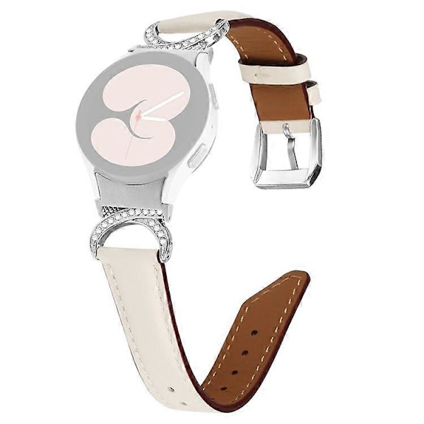 Yhteensopiva Samsung Galaxy Watch 5 / Watch 4 40mm / 44mm / Watch 4 Classic 42mm -kellon korvaava halkaistu nahkaranneke strassikivillä ja D-muodolla Apricot