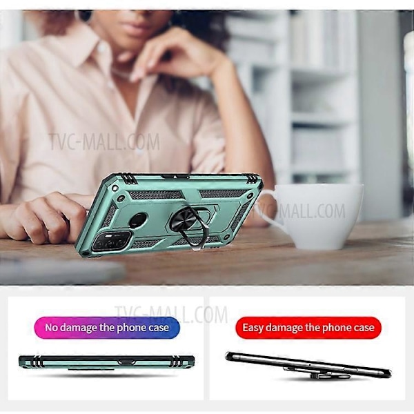 Kompatibelt Skal för Oppo A53 / A53s / A32 4G Mobilskal PC + TPU Hybrid med Ringstativ Green