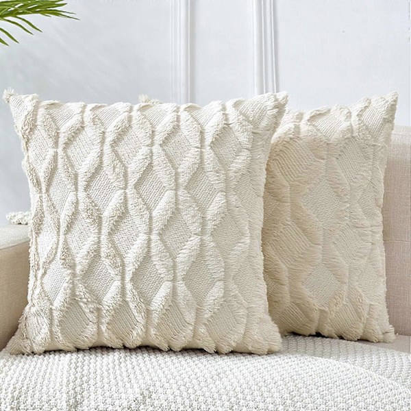 Prydnadskuddar 50x50 cm, Beige Dekorativ Boho Kuddfodral med Sammet Lyxig Mjuk Plysch Kort Ull för Soffa Sovrum Bil, Set med