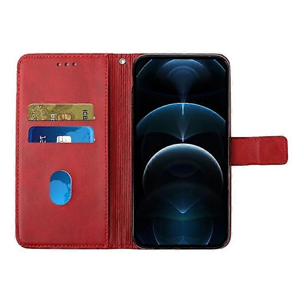 Läder Telefonskal Kompatibelt För Samsung Galaxy S23 FE, Plånboksställ Präglat Telefonfodral Red