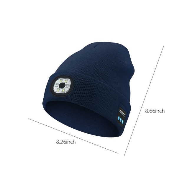 Bluetooth mössa med ljus, unisex USB uppladdningsbar 6 led pannlampa hatt med trådlösa hörlurar Navy