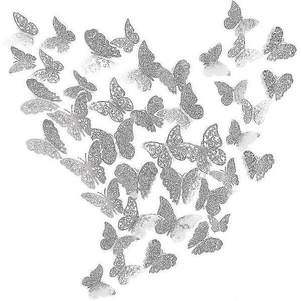 36 Stk. 3D Dekorative Sommerfugle Sommerfugl Vægklistermærker DIY Kunst Dekorationer Baby Værelse Indretning Aftagelige Dekorative Tapet Klistermærker - Rose Rød