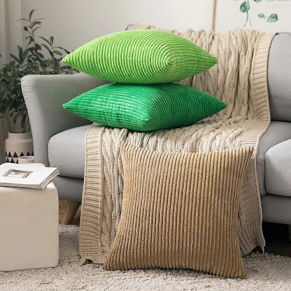 2-pack Corduroy Mjuka Enfärgade Dekorativa Fyrkantiga Prydnadskuddar Set Kuddfodral Örngott för Soffa Sovrum Bil 55 x 55 cm Khaki