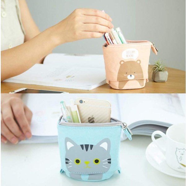 Sød Tegneserie Stående Blyantholder, Lærreds Pen Blyant Etui Organizer Transformer Stående Opbevarings Blyant Etui Boks, Teleskopisk Stationery Pose Taske med Lynlås