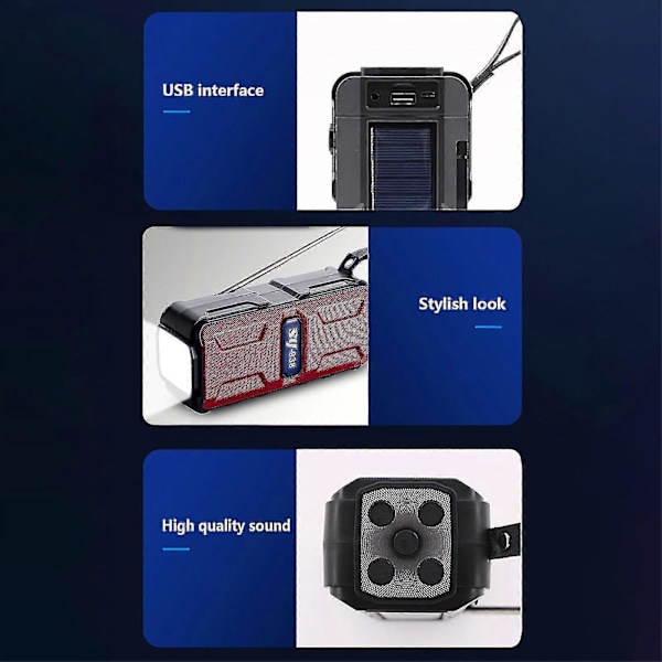 Solar Bluetooth lydlys udendørs lommelygte Bluetooth 5.1 radio multifunktions kort højttaler FM radio bærbar højttaler