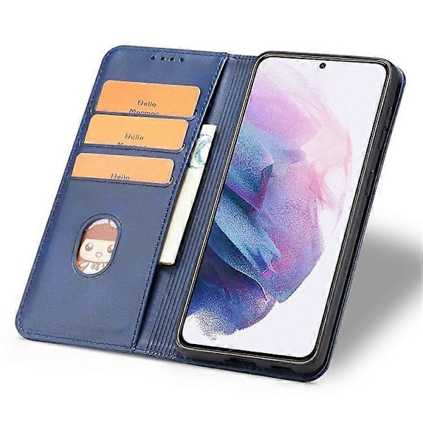 Kompatibelt för Samsung Galaxy S21+ 5G Stöttåligt Telefonfodral Ställ Kalvtextur Flip Telefonfodral Korthållare Blue