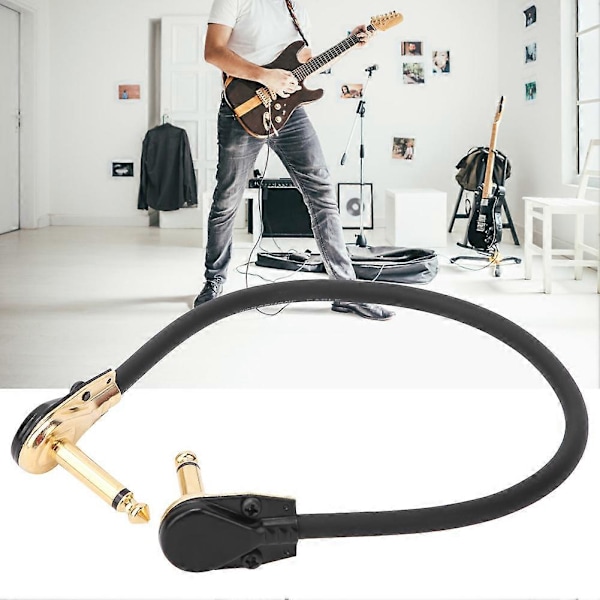 Gitarpedalkabel Svart Gullfarget Rettvinklet Plugg Musikkinstrumenttilbehør 33cm Lengde