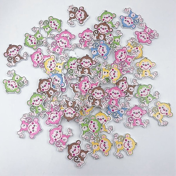 50 st DIY Träknappar Kreativa Färgade Ritningar Tecknad Apmönster Knappar Två Hål Knappar för Sömnad Scrapbooking Handmålade Skor Hattar