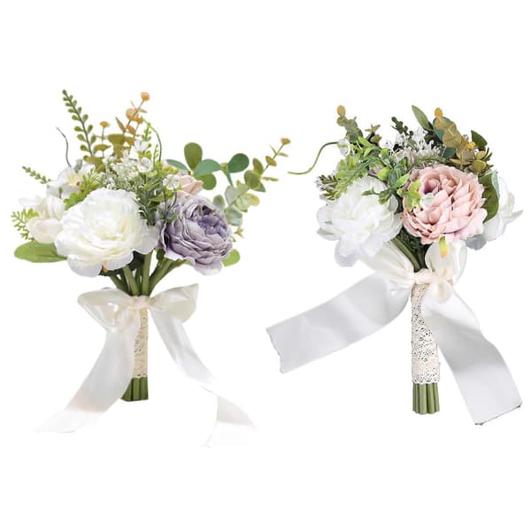Kunstig liten blomsterbukett med sløyfe brudepike simuleringsbukett
