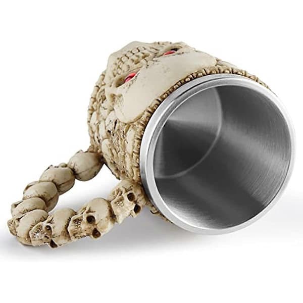 Hawgeylea Viking Skull Mugs 450 ml rostfritt stål innerkopp Ölsejdel Kopp 3D Skull Mugg Kopp Vikingpresenter för män Kaffe Te Vatten Drickskopp för