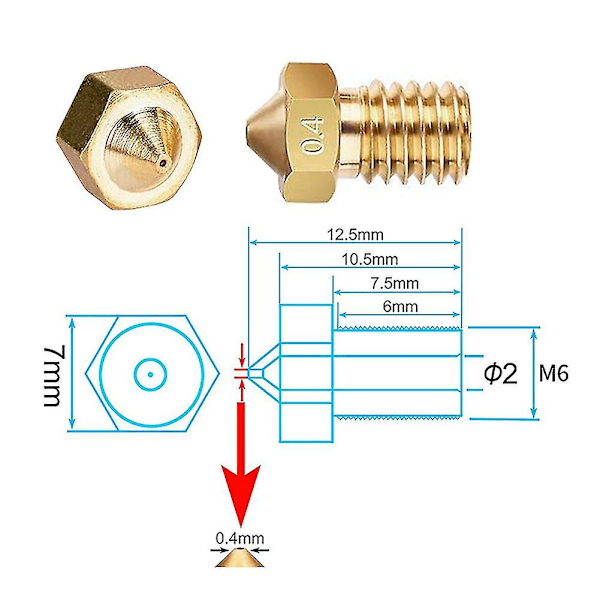 3D Printer Tilbehør DIY Kit Til V6 Messingdyse 0,4mm+Silikone Etui+Skruenøgle Til 1,75mm 3D Printer Dele