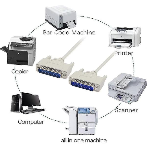 1,5 m/3 m Parallel Db25 Han Printerkabel Kompatibelt med Tilslutning af Computer med Db25 Hun Konnektor til Printer - 3 m