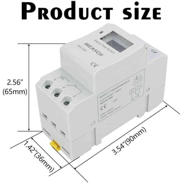 Veckoprogrammerbar elektronisk timer 16 PÅ/AV – LCD-display – AC/DC 24V strömförsörjning – DIN-skenemontering
