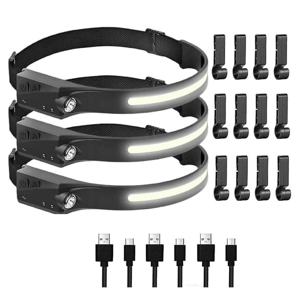 LED Hodelykt, bevegelsessensor 5 lysmoduser, bredstråle hodelykter, hodelykt for camping H