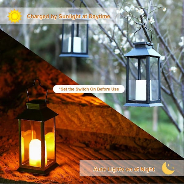 2 udendørs solcellehavelamper, flammeløse LED-solcellelanterner, dekorative LED-solcellelamper til haven