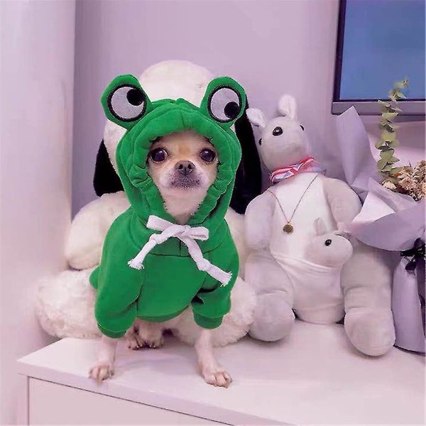 Koiran huppari, Söpöt Koiran Vaatteet Huppari, Lämpimiä Vaatteita Pienille Keskikokoisille Koirille Chihuahua Green Frog XXL