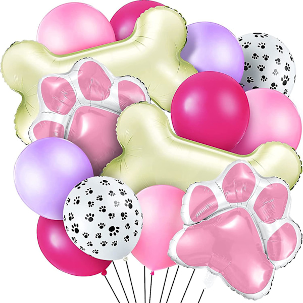 46 Stykker Hund-Tema Balloner Dekoration Inkluderer 3 Knogle Folieballoner 3 Hund Potte Print Helium Balloner 40 Hund Potte Print Latex Ballon Og Farverige Late